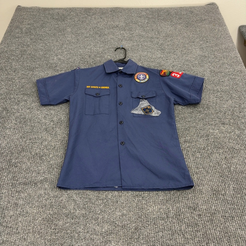 Boy Scouts of America Shirt Youth Medium Blue Cotton Blend Patches Uniform Style